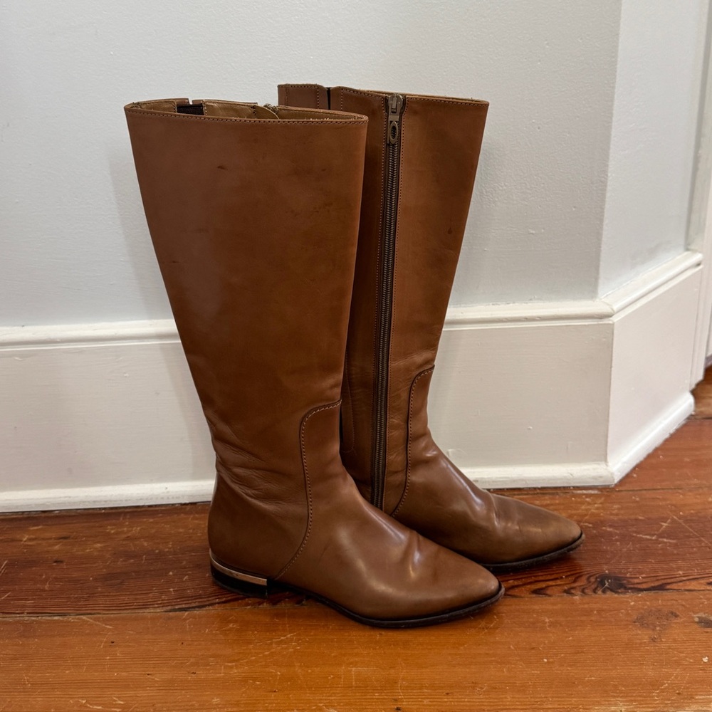 Luis Onofre Tan Leather Knee High Riding Boots Full Zip Elastic 36 / US 4